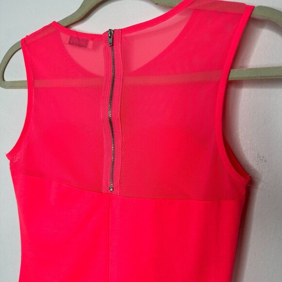 Pull & Bear Florescent Pink Sleeveless Cotton and Sheer Mesh Top Back Zip XS - Picture 4 of 10